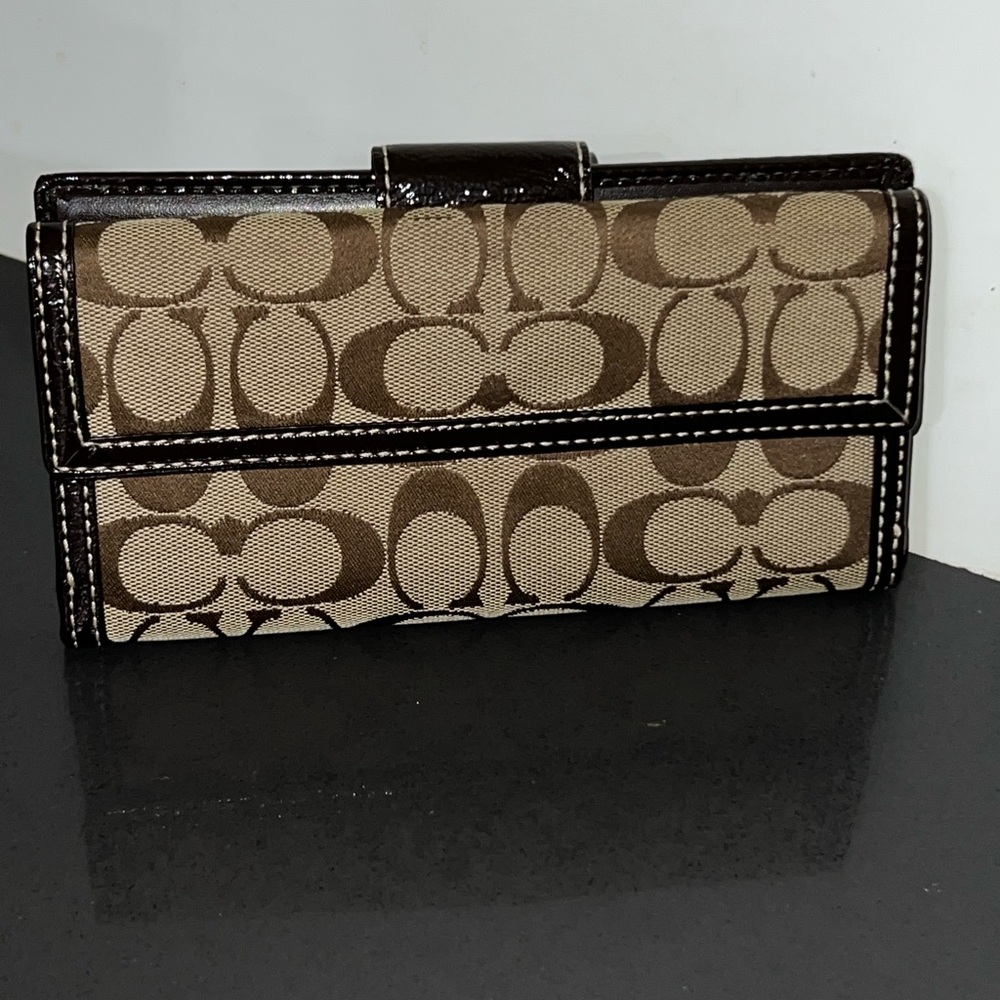 Coach Signature Brown and Tan Clutch - Picture 2 of 4